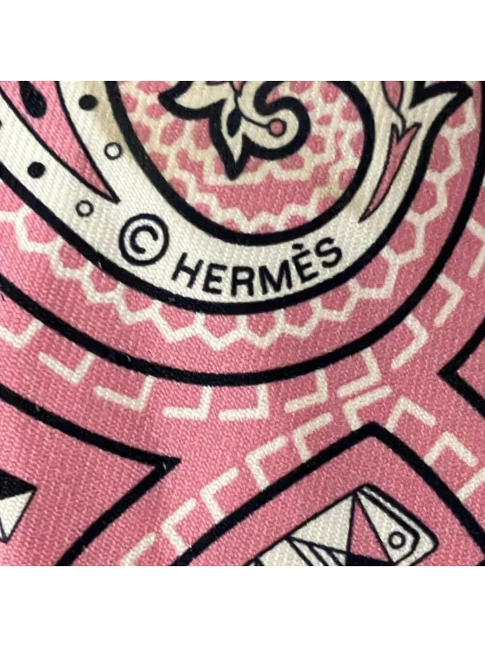 Hermes Scarf Twill Pink White Multi Ribbon Horse Star Dot Pattern